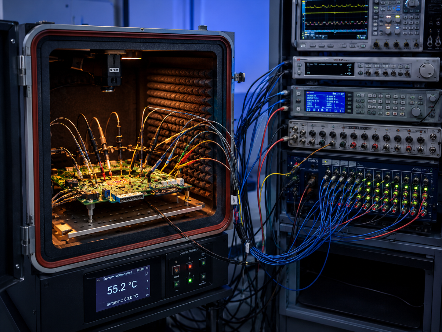 Board monitoring and tracing inside an environmental chamber